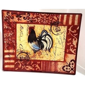 International Certified Glass Serving Plater 8x10 Rooster Design